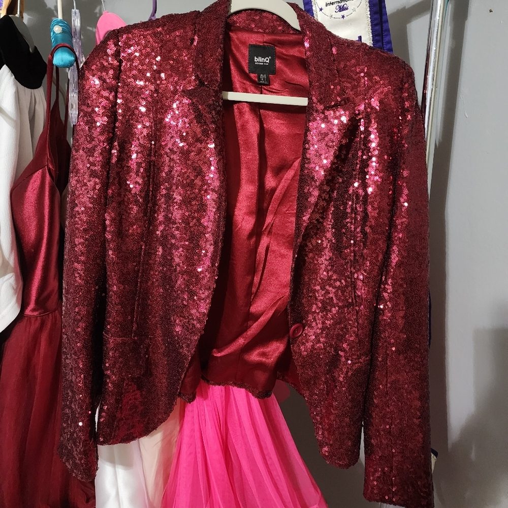 Cropped Maroon Sequin Jacket